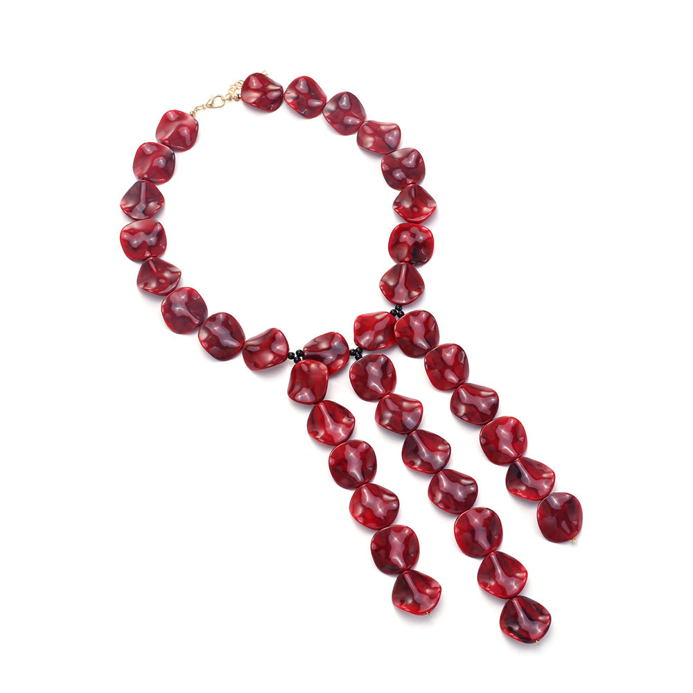 Bohemian Geometric Acrylic Necklace For Women With Golden Plated Box Chain Featuring Beading Craft