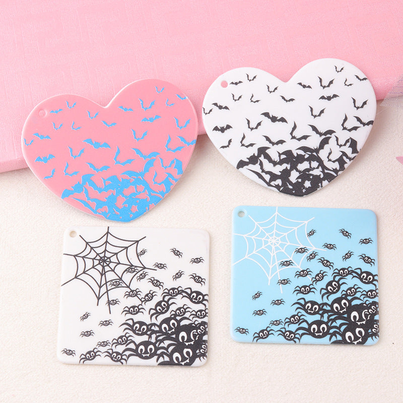 Heart Shape Acrylic Earring Findings With Printing, Exaggerated Style In Natural Pink For Halloween Jewelry Accessories