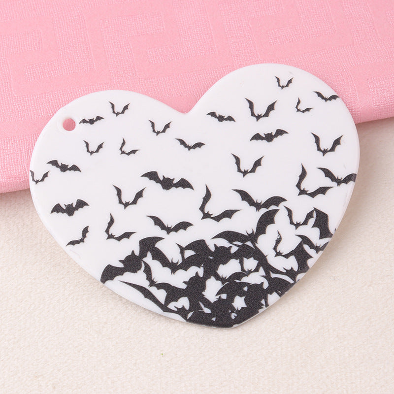 Heart Shape Acrylic Earring Findings With Printing, Exaggerated Style In Natural Pink For Halloween Jewelry Accessories