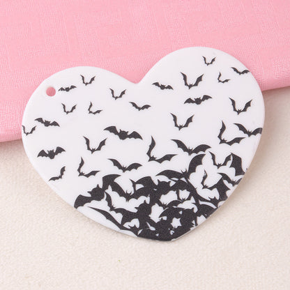 Heart Shape Acrylic Earring Findings With Printing, Exaggerated Style In Natural Pink For Halloween Jewelry Accessories