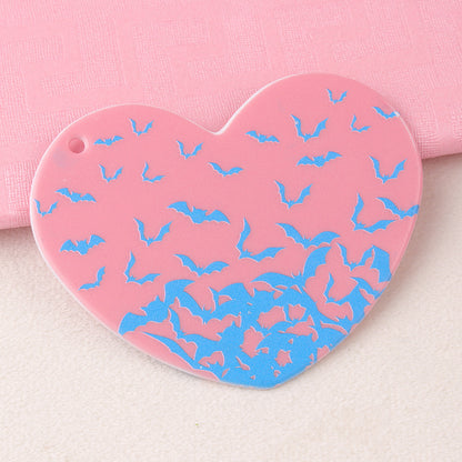 Heart Shape Acrylic Earring Findings With Printing, Exaggerated Style In Natural Pink For Halloween Jewelry Accessories