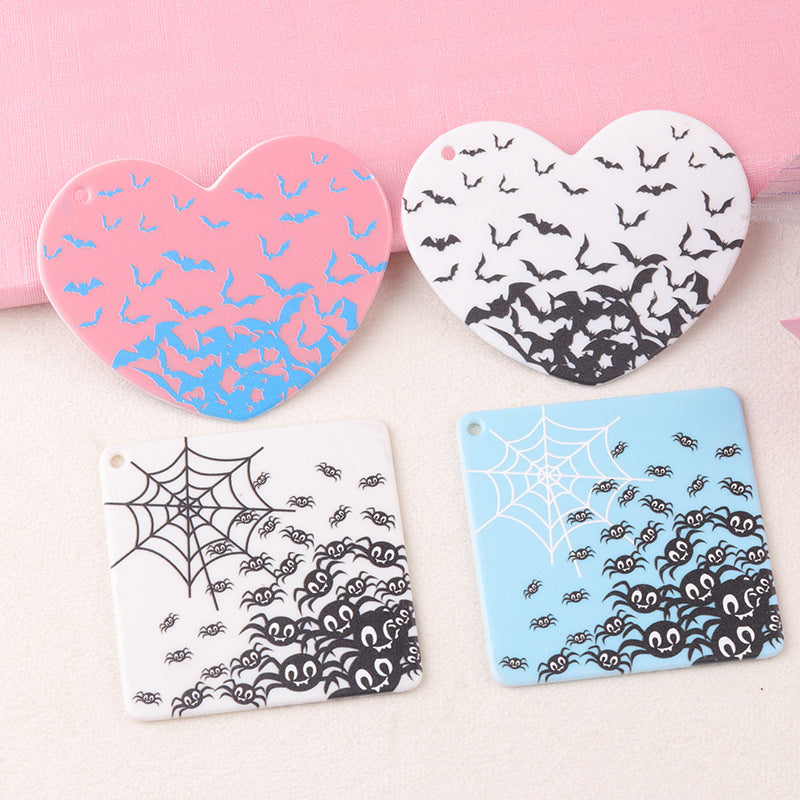 Heart Shape Acrylic Earring Findings With Printing, Exaggerated Style In Natural Pink For Halloween Jewelry Accessories