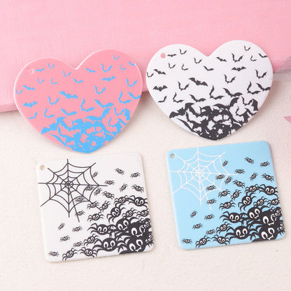 Heart Shape Acrylic Earring Findings With Printing, Exaggerated Style In Natural Pink For Halloween Jewelry Accessories
