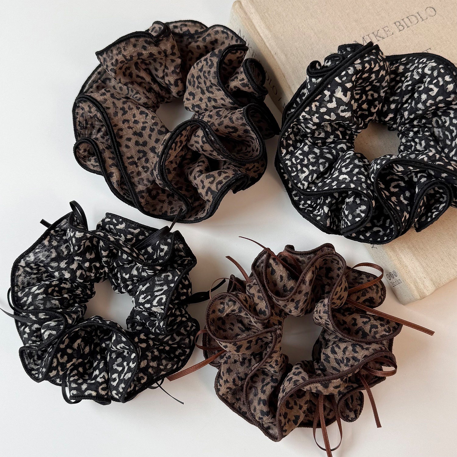 French Style Leopard Print Scrunchie For Women, Made Of Soft Gauze, Perfect Hair Accessory For Summer