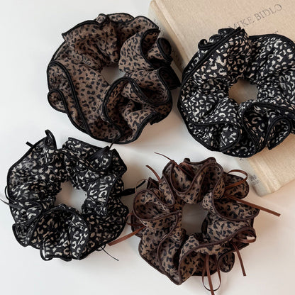 French Style Leopard Print Scrunchie For Women, Made Of Soft Gauze, Perfect Hair Accessory For Summer