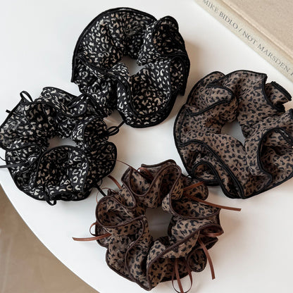 French Style Leopard Print Scrunchie For Women, Made Of Soft Gauze, Perfect Hair Accessory For Summer