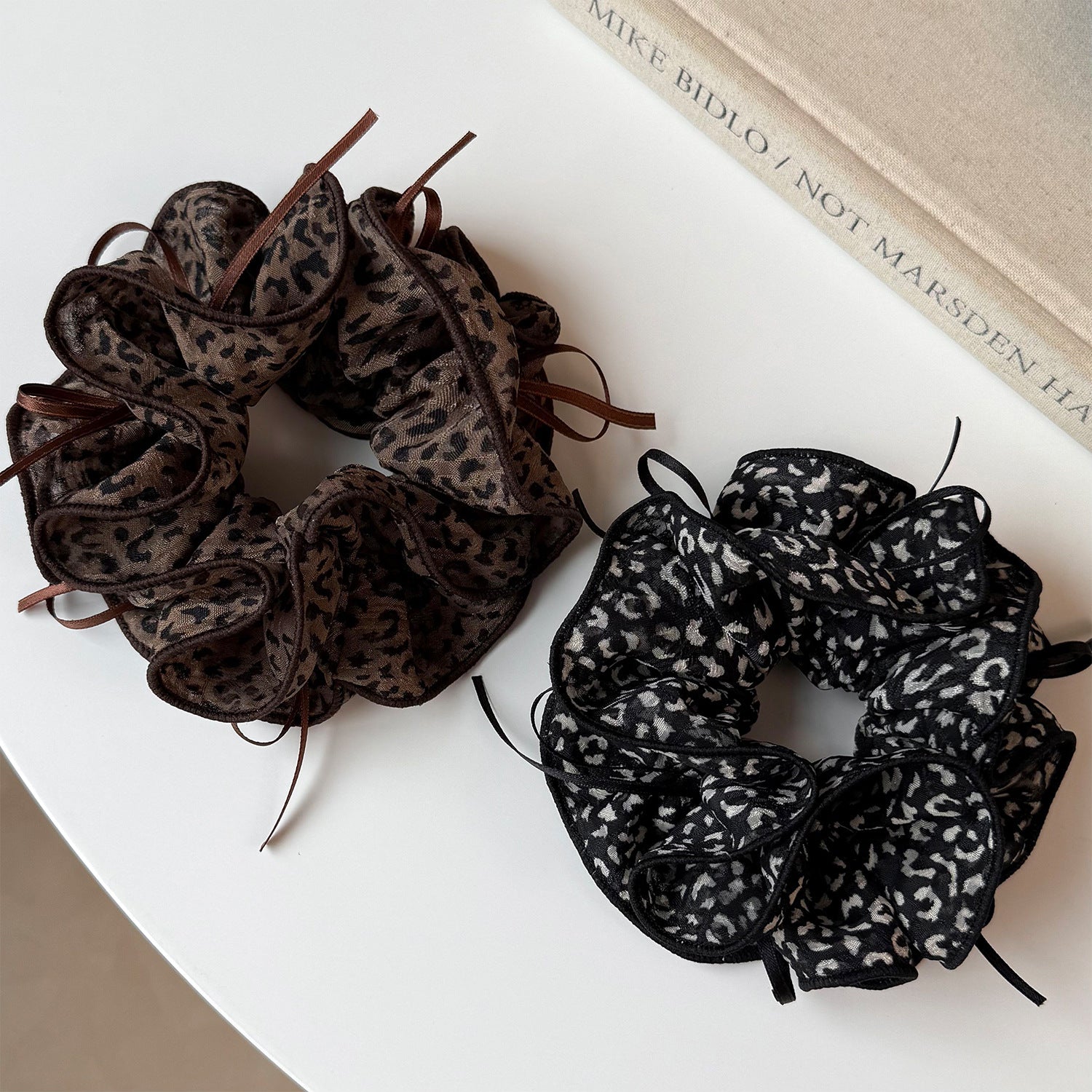 French Style Leopard Print Scrunchie For Women, Made Of Soft Gauze, Perfect Hair Accessory For Summer