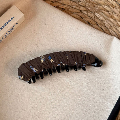 Ditsy Floral Banana Clip Hairpin For Women, Made Of Cloth In Coffer Color