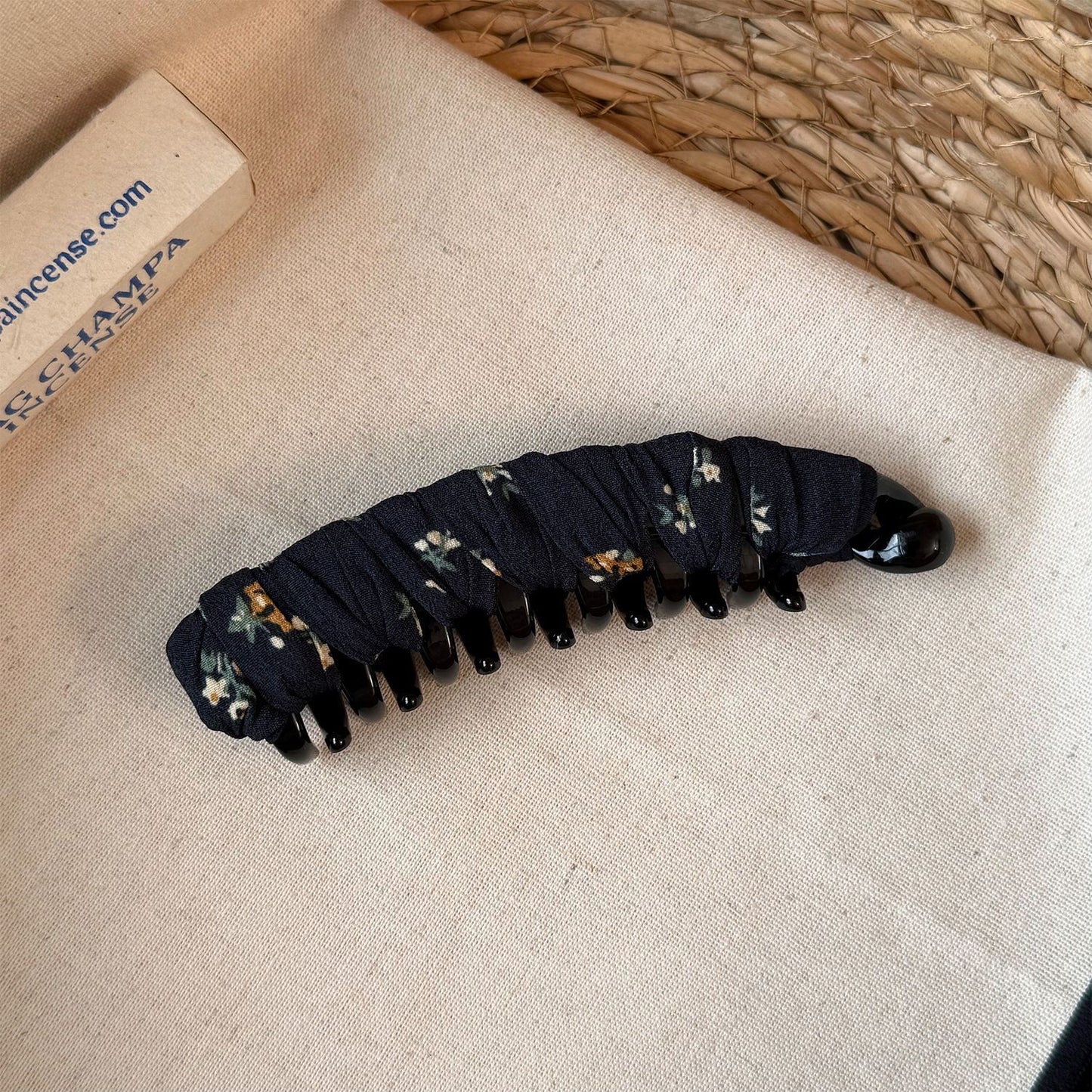 Ditsy Floral Banana Clip Hairpin For Women, Made Of Cloth In Coffer Color