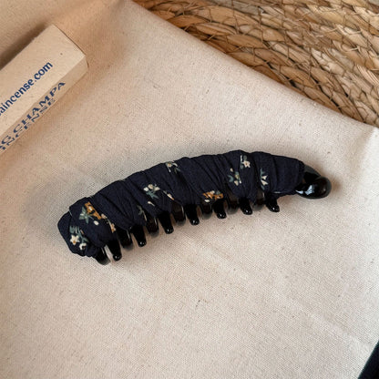 Ditsy Floral Banana Clip Hairpin For Women, Made Of Cloth In Coffer Color
