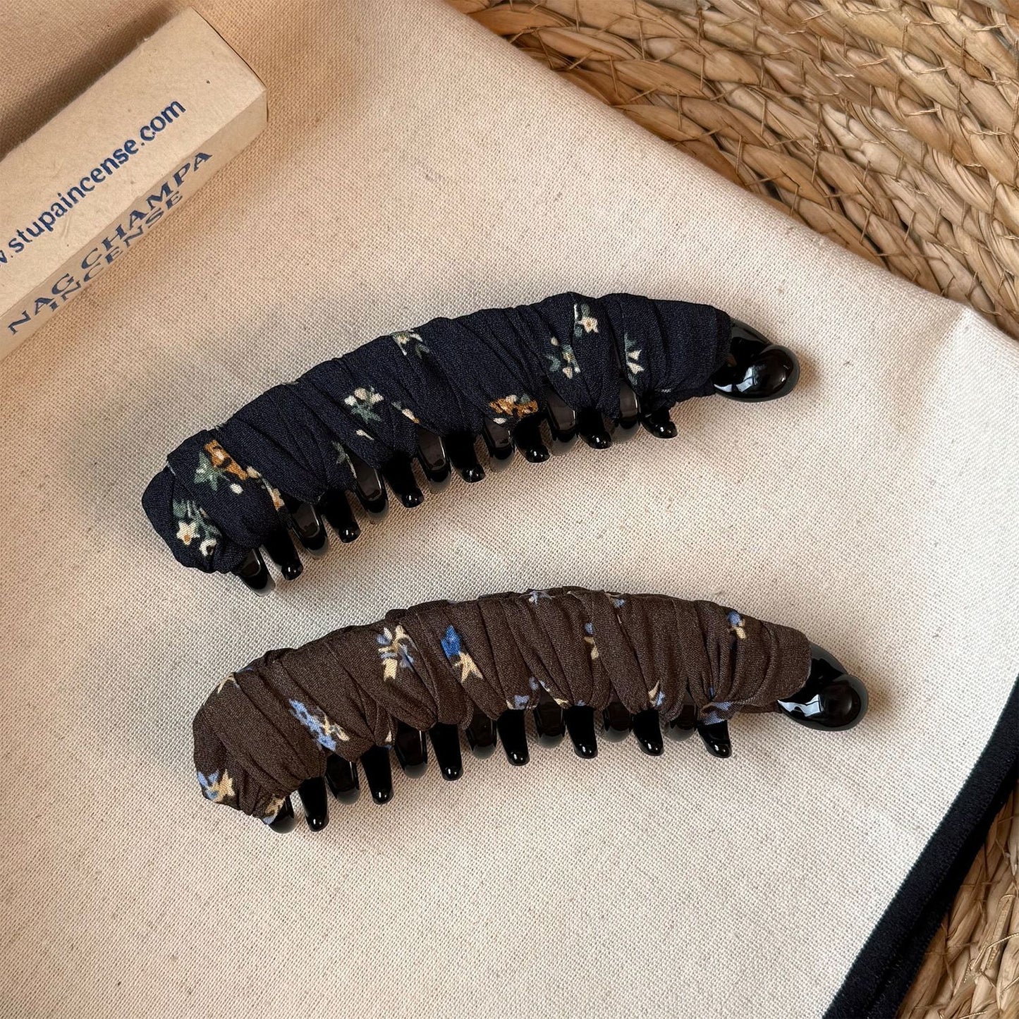 Ditsy Floral Banana Clip Hairpin For Women, Made Of Cloth In Coffer Color
