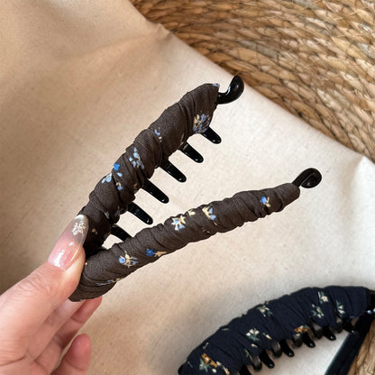 Ditsy Floral Banana Clip Hairpin For Women, Made Of Cloth In Coffer Color