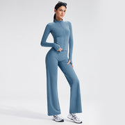 Jacket + Straight-leg Pants, Gray-blue