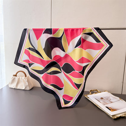 Retro Color Block Silk Scarf In Multicolor Polyester, Perfect For Summer