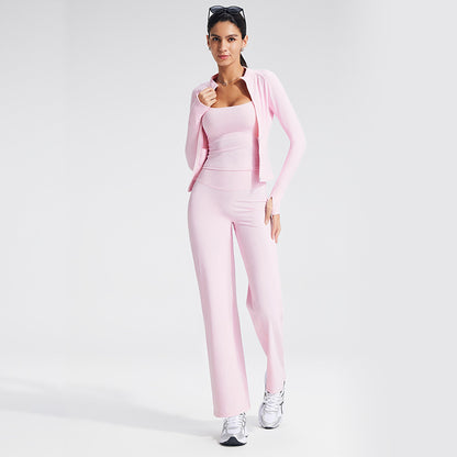 Sport Yoga Jumpsuit For Women In Stretchy Nylon Fabric With Zipper, Long Sleeve Design For Summer