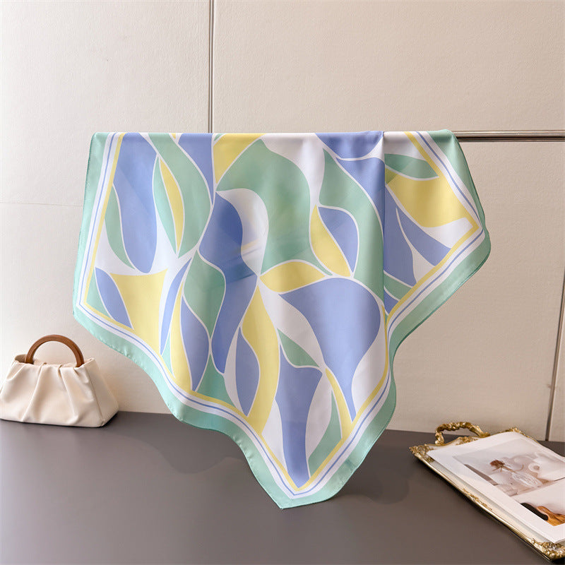 Retro Color Block Silk Scarf In Multicolor Polyester, Perfect For Summer
