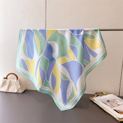 Retro Color Block Silk Scarf In Multicolor Polyester, Perfect For Summer