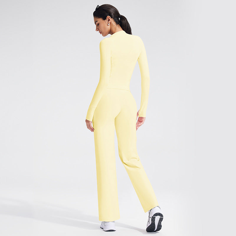 Sport Yoga Jumpsuit For Women In Stretchy Nylon Fabric With Zipper, Long Sleeve Design For Summer