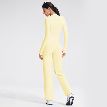 Sport Yoga Jumpsuit For Women In Stretchy Nylon Fabric With Zipper, Long Sleeve Design For Summer