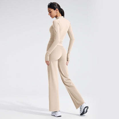 Sport Yoga Jumpsuit For Women In Stretchy Nylon Fabric With Zipper, Long Sleeve Design For Summer