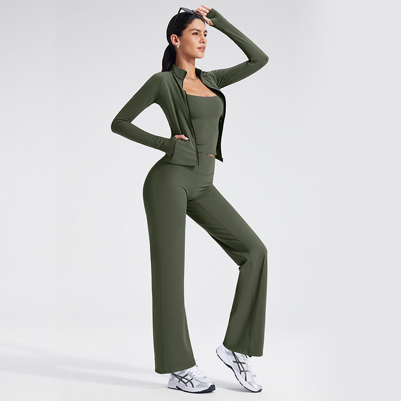 Sport Yoga Jumpsuit For Women In Stretchy Nylon Fabric With Zipper, Long Sleeve Design For Summer