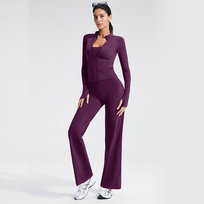 Sport Yoga Jumpsuit For Women In Stretchy Nylon Fabric With Zipper, Long Sleeve Design For Summer