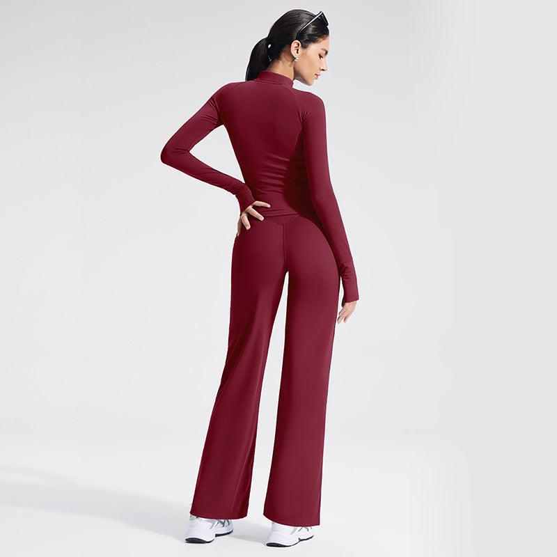 Sport Yoga Jumpsuit For Women In Stretchy Nylon Fabric With Zipper, Long Sleeve Design For Summer