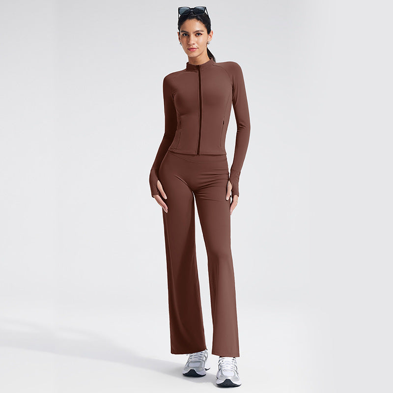Sport Yoga Jumpsuit For Women In Stretchy Nylon Fabric With Zipper, Long Sleeve Design For Summer