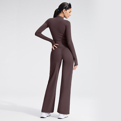 Sport Yoga Jumpsuit For Women In Stretchy Nylon Fabric With Zipper, Long Sleeve Design For Summer