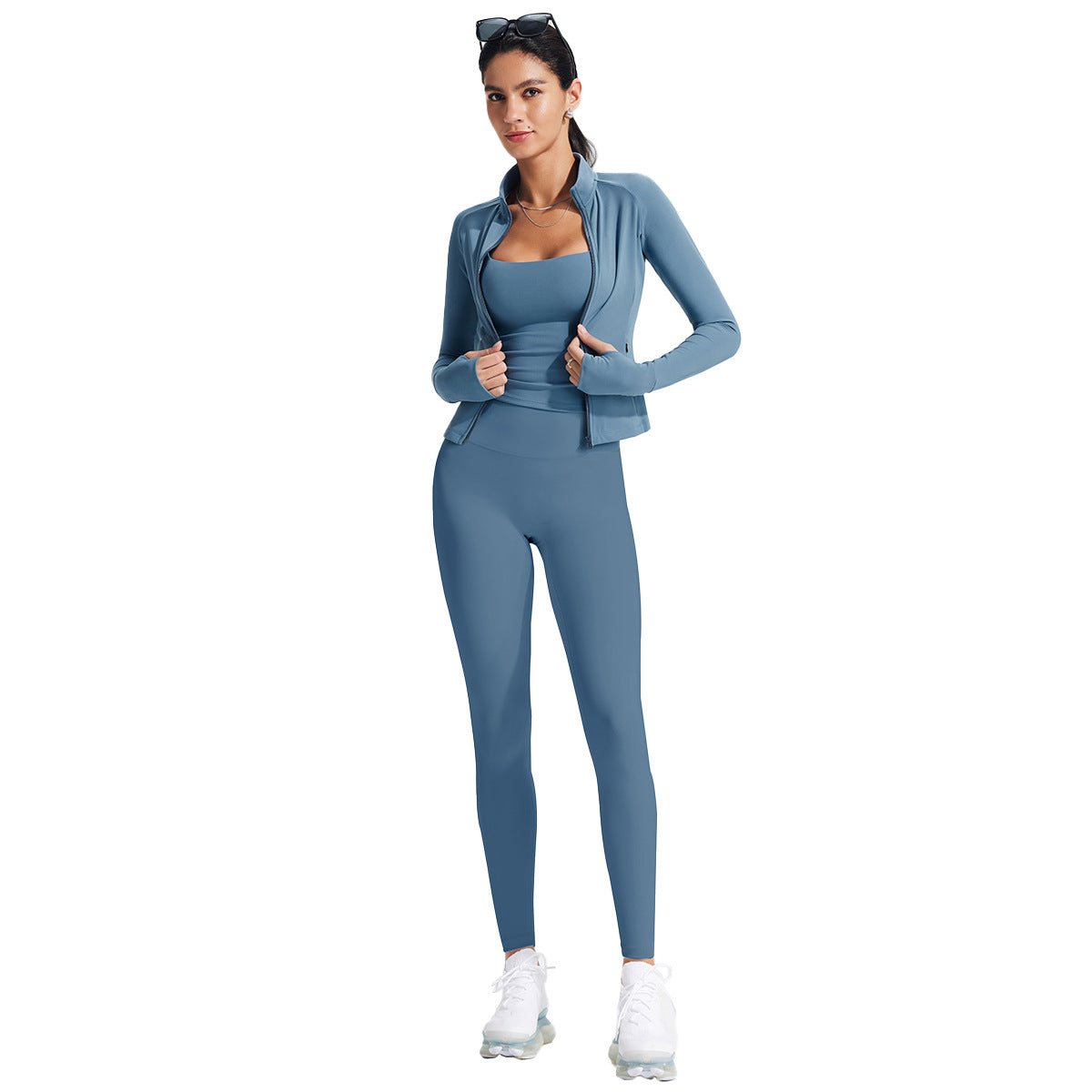 Sport Yoga Jumpsuit For Women In Stretchy Nylon Fabric With Zipper, Long Sleeve Design For Summer