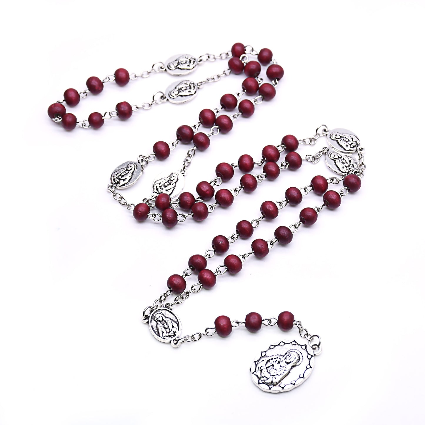 Maillard Style Wine Red Wood Cross Long Necklace With Electroplated Finish And Alloy Pendant On Ball Chain