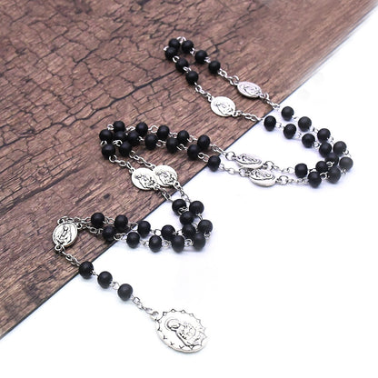 Maillard Style Wine Red Wood Cross Long Necklace With Electroplated Finish And Alloy Pendant On Ball Chain