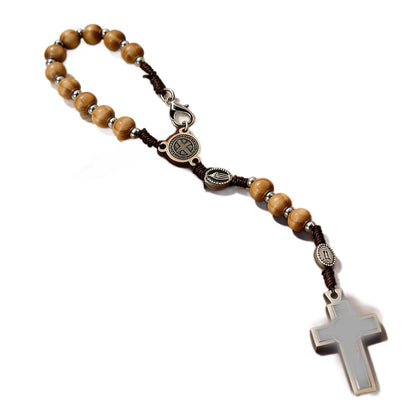 Unisex Vintage Style Wooden Knitting Rosary Car Beads Bracelet In Light Brown