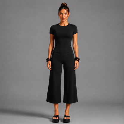 Sporty Calf-Length Running Jumpsuit For Women In Nylon Fabric Featuring Wide Leg Pants Design For Summer