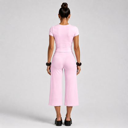 Sporty Calf-Length Running Jumpsuit For Women In Nylon Fabric Featuring Wide Leg Pants Design For Summer