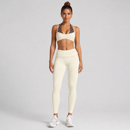 Sport Full Length Running Pants For Women In Stretchy Nylon Fabric Featuring 2 In 1 Craft With Sleeveless Design