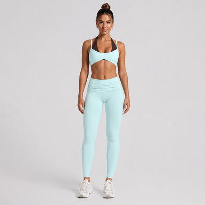 Sport Full Length Running Pants For Women In Stretchy Nylon Fabric Featuring 2 In 1 Craft With Sleeveless Design