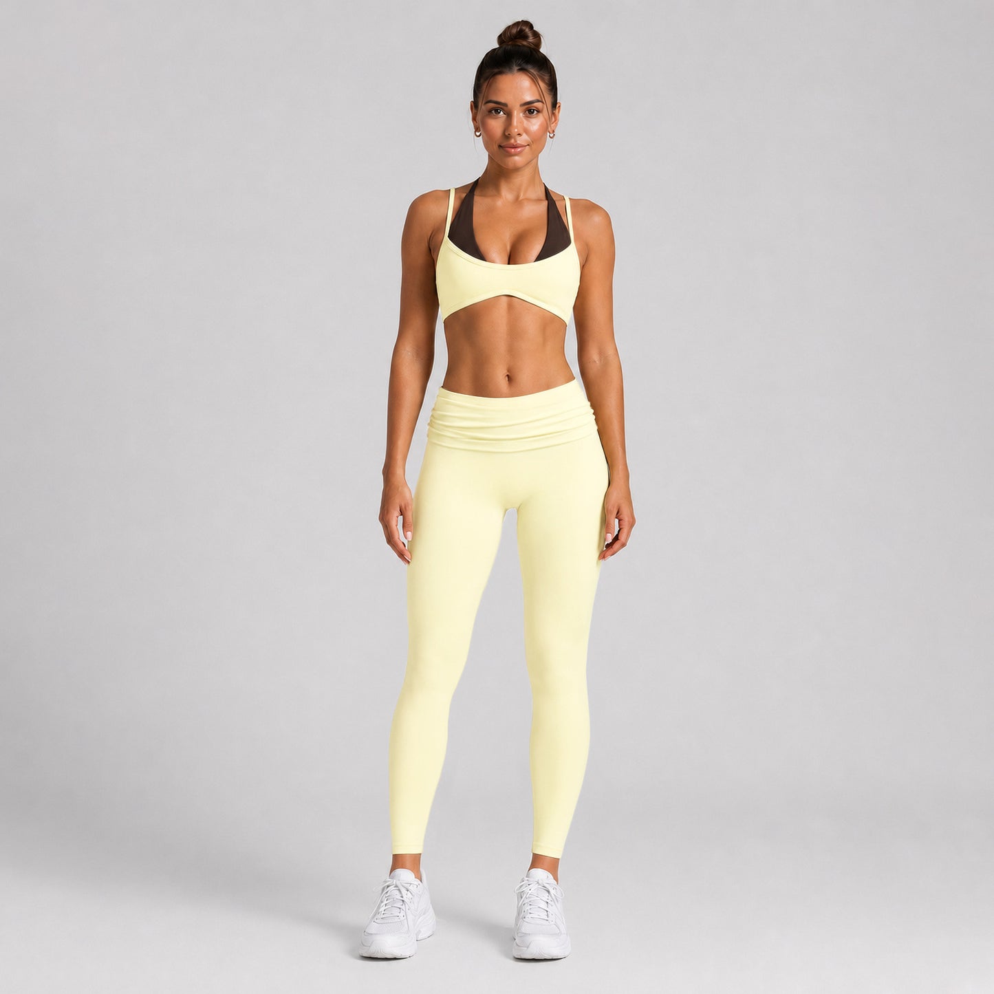Sport Full Length Running Pants For Women In Stretchy Nylon Fabric Featuring 2 In 1 Craft With Sleeveless Design