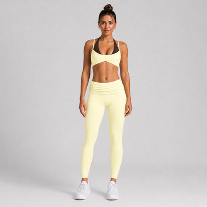Sport Full Length Running Pants For Women In Stretchy Nylon Fabric Featuring 2 In 1 Craft With Sleeveless Design