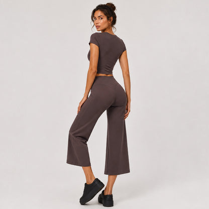 Sporty Calf-Length Running Jumpsuit For Women In Nylon Fabric Featuring Wide Leg Pants Design For Summer