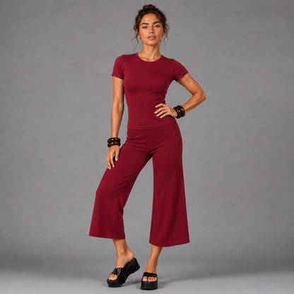 Sporty Calf-Length Running Jumpsuit For Women In Nylon Fabric Featuring Wide Leg Pants Design For Summer