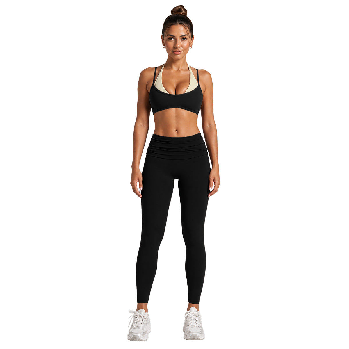 Sport Full Length Running Pants For Women In Stretchy Nylon Fabric Featuring 2 In 1 Craft With Sleeveless Design