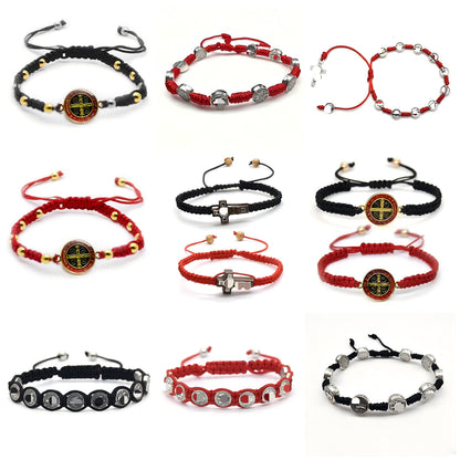 Unisex Red Cross Bracelet Featuring Rope Chain And Alloy Material With Braid Craftsmanship