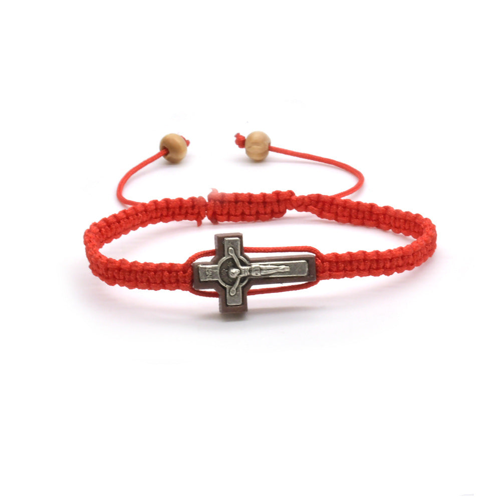 Unisex Red Cross Bracelet Featuring Rope Chain And Alloy Material With Braid Craftsmanship