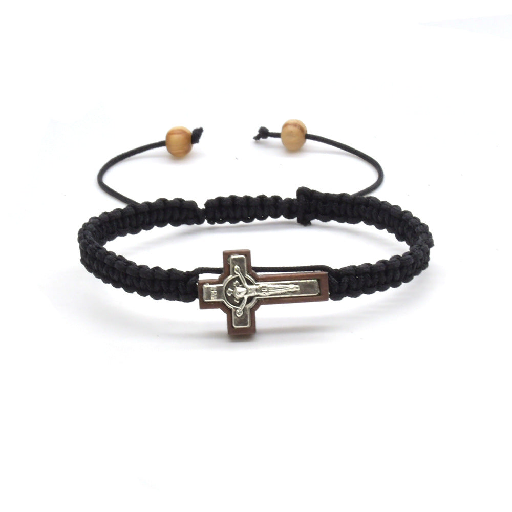 Unisex Red Cross Bracelet Featuring Rope Chain And Alloy Material With Braid Craftsmanship