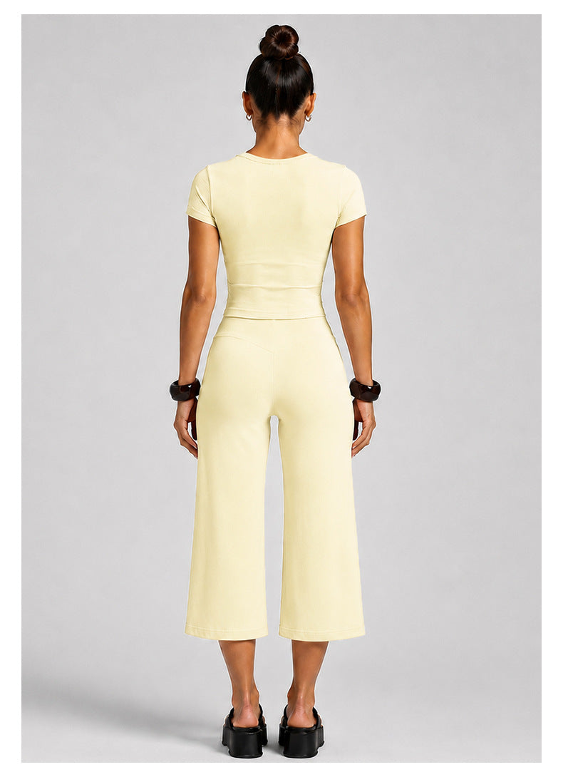 Sporty Calf-Length Running Jumpsuit For Women In Nylon Fabric Featuring Wide Leg Pants Design For Summer