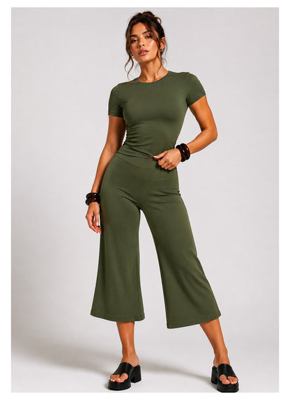 Sporty Calf-Length Running Jumpsuit For Women In Nylon Fabric Featuring Wide Leg Pants Design For Summer