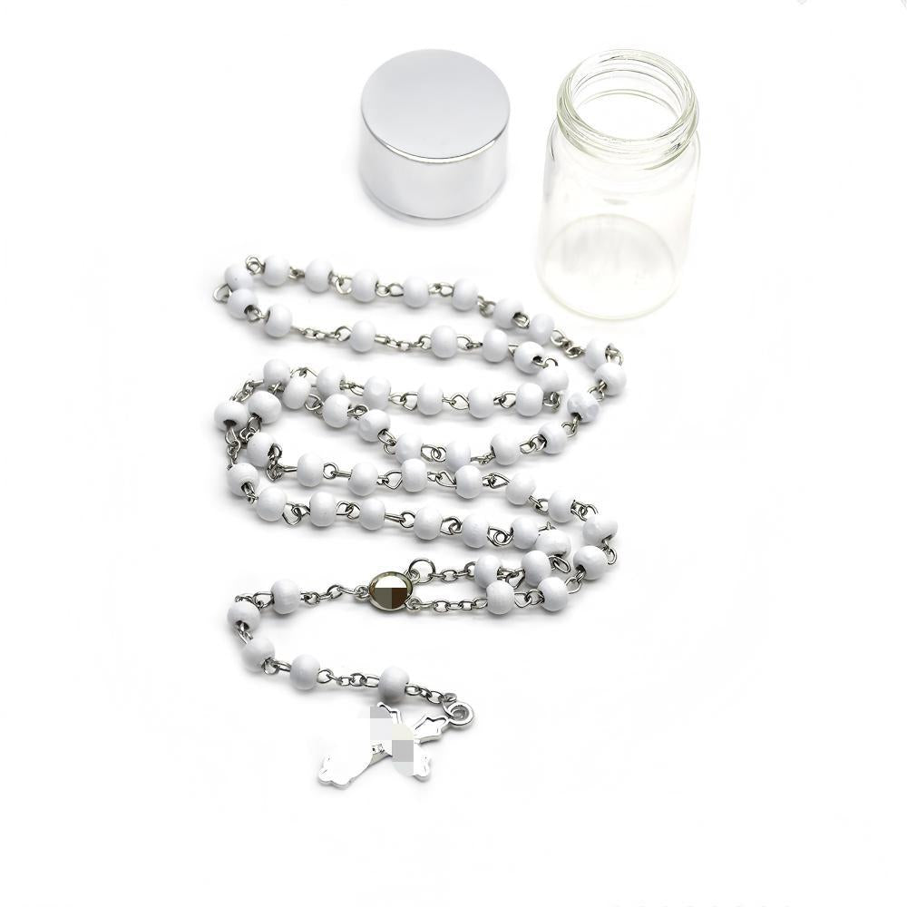 Maillard Style Cross Rosary Necklace With Blue Stoving Varnish Plastic And Wood Pendant On Ball Chain