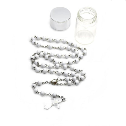 Maillard Style Cross Rosary Necklace With Blue Stoving Varnish Plastic And Wood Pendant On Ball Chain