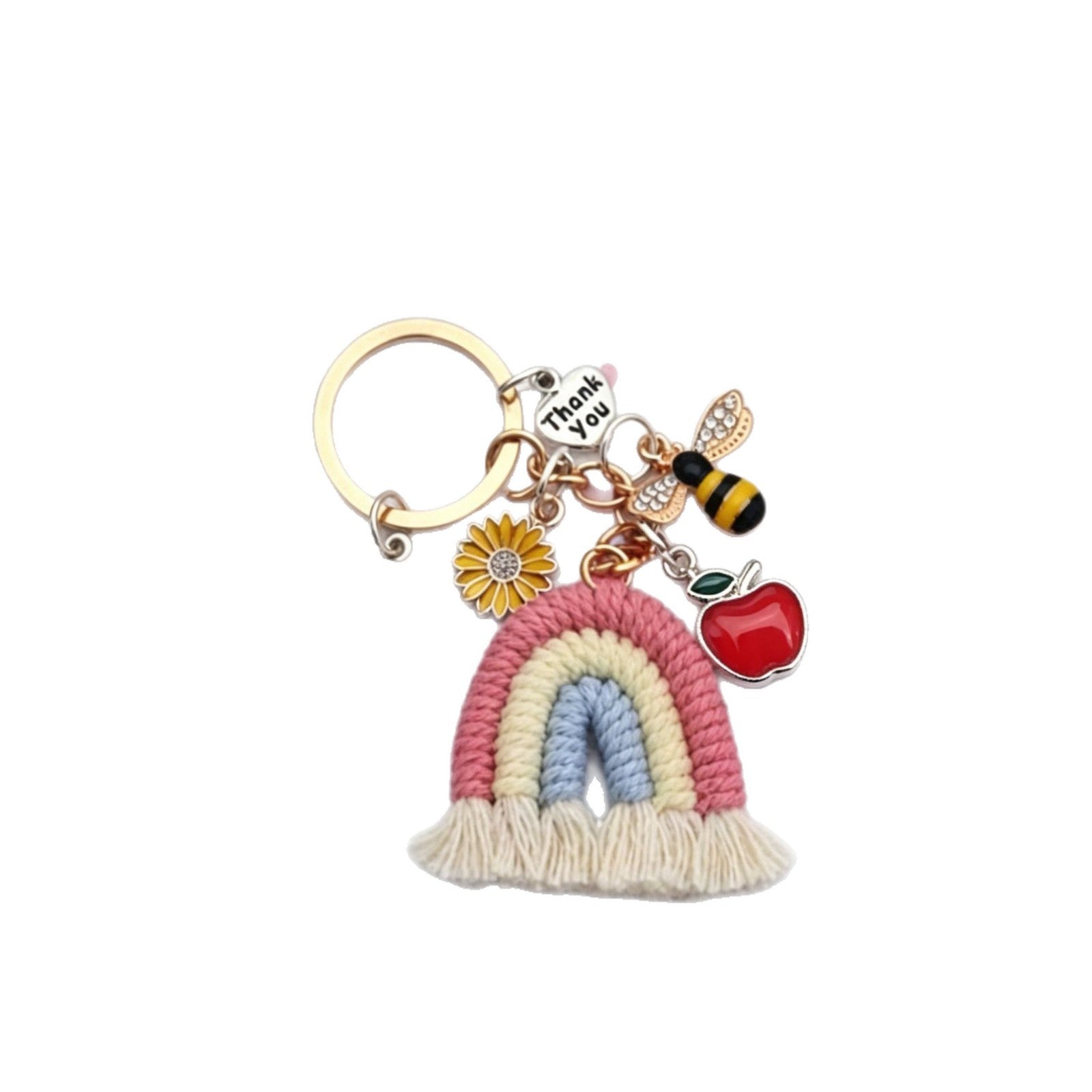 Rainbow Cotton Knitted Bee Key Chain With Pastoral Style, Perfect Thanksgiving Festival Accessory